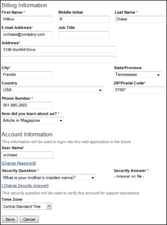 Edit Account Information screen